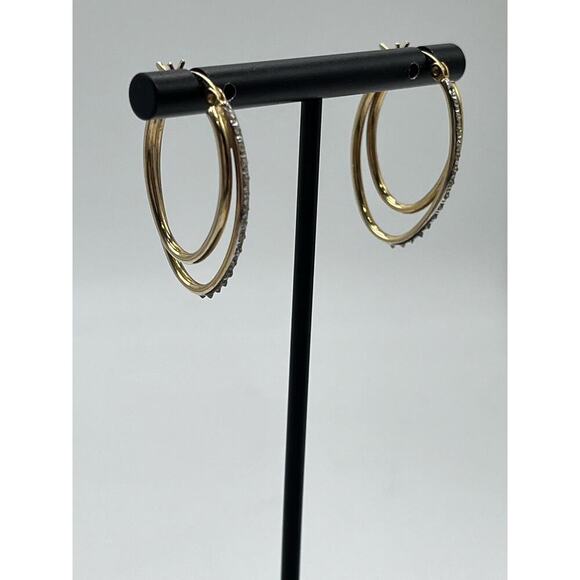SLC Designer Sterling Silver Vermeil Pave‎ Double Hoop Pierced Earrings - Picture 5 of 15